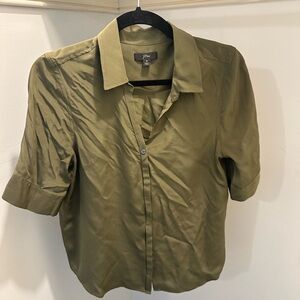 J Crew 100% Silk S Green Short Sleeve Button Down